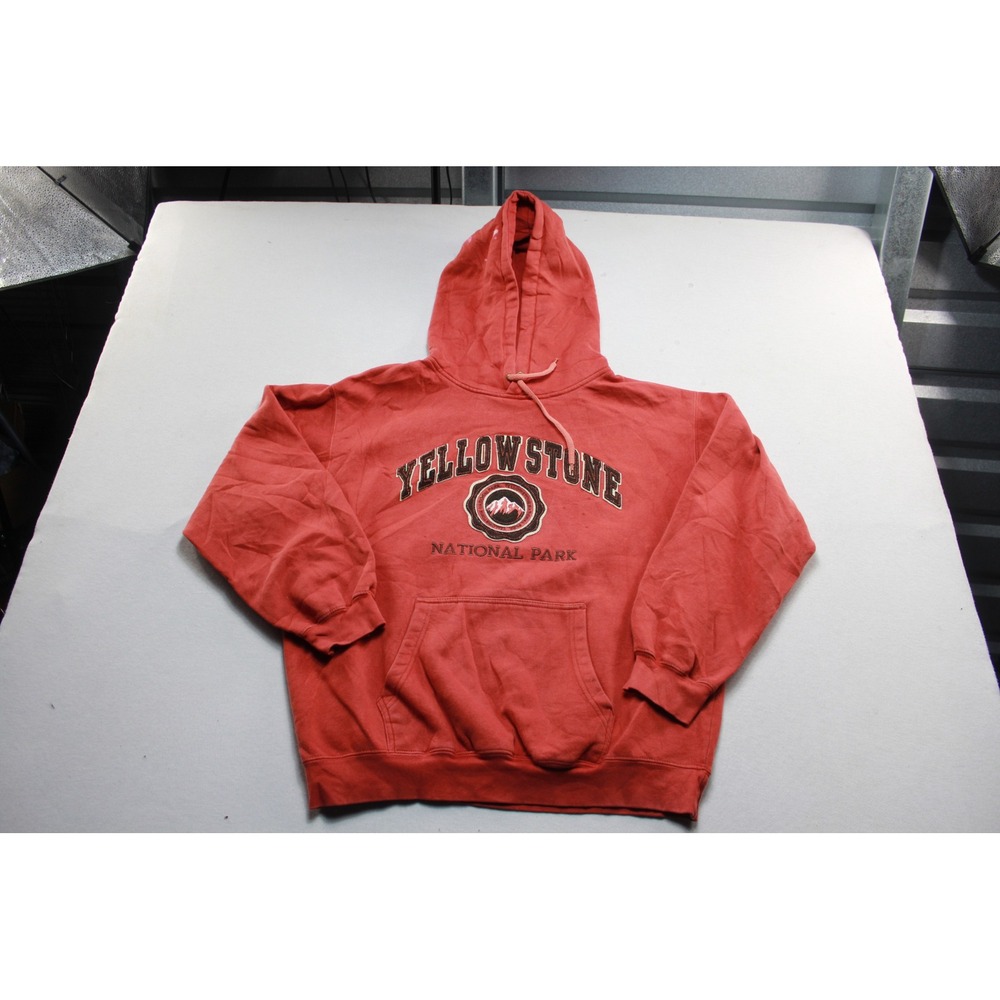 Yellowstone Hoodie Mens Large Red Good Graphic National Park Sweatshirt